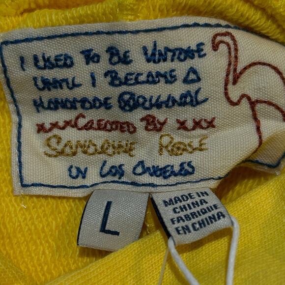 New Sandrine Rose Girl Gang Terry Knit Hoodie Sweatshirt Yellow Women Large NWT - Picture 3 of 10